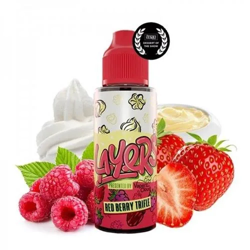Vaperz Cloud Layers Berry Trifle e-liquid, 100ml bottle, featuring a vibrant purple design with berry graphics
