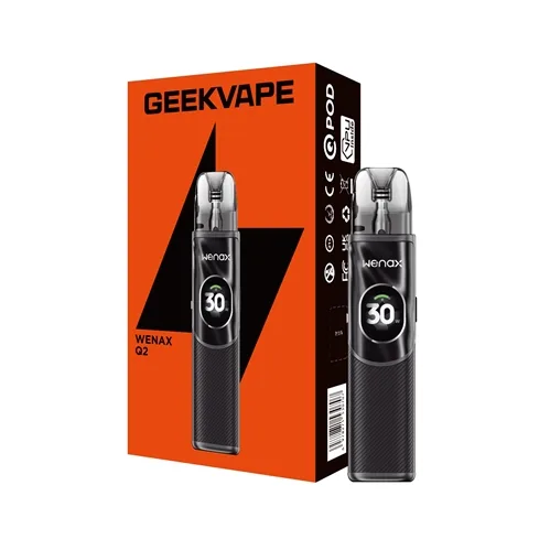 Geekvape Wenax Q2 kit in sleek black, featuring a compact design with a 3ml capacity and 1250mAh battery