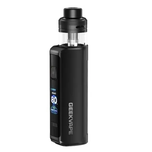 Compact black pod system with a 5ml capacity and 3200mAh battery, featuring Geekvape branding and sleek design