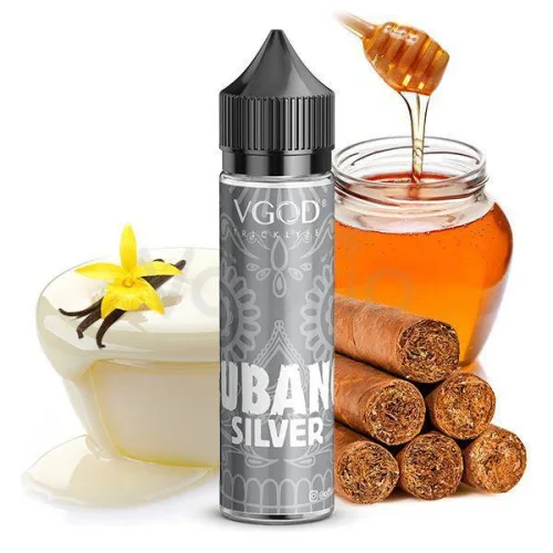 Cubano Silver VGOD Flavor Shot in a sleek silver bottle with a bold, modern design and rich, creamy tobacco flavor