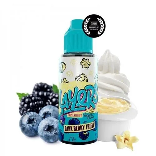 100ml bottle of Vaperz Cloud Berry Trifle e-liquid, featuring vibrant berry colors and a sleek, modern design