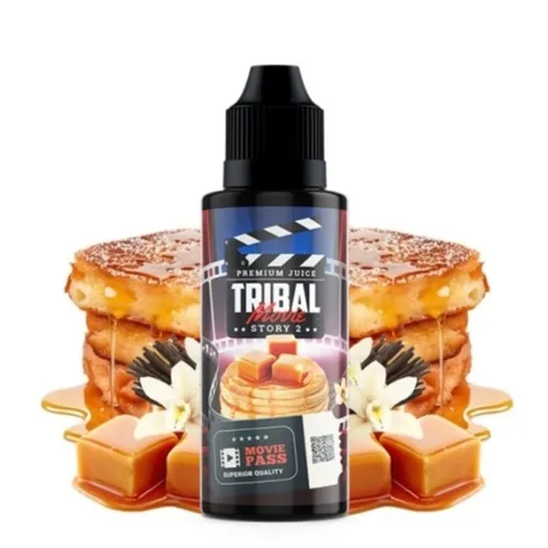 Tribal Movie by Tribal Force, a 100ml bottle with sleek black design and vibrant tribal graphics, 0mg nicotine
