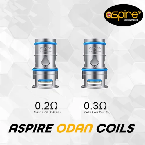 Aspire Odan Coils in sleek stainless steel, featuring a cylindrical shape designed for enhanced flavor and vapor production
