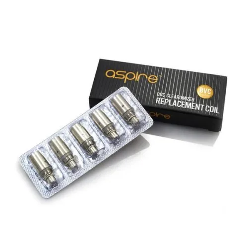 ASPIRE BVC coil in stainless steel with a sleek cylindrical shape, designed for optimal vapor production and flavor enhancement