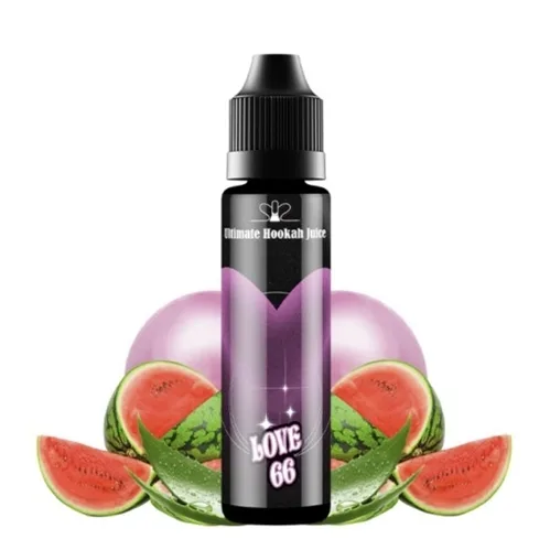 50ml bottle of Fumytech Love 66 hookah juice, featuring a vibrant pink liquid with a sleek, modern design