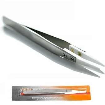 White ceramic tweezers with a sleek, pointed tip for precision gripping and a smooth, non-slip grip handle