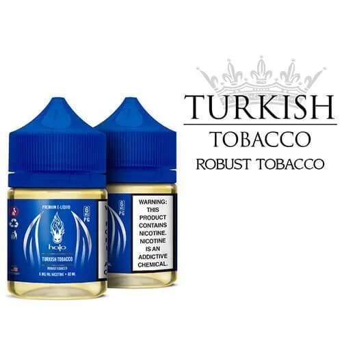 HALO Turkish Tobacco in a 100g tin, featuring a rich brown blend with a distinctive aromatic scent and smooth texture