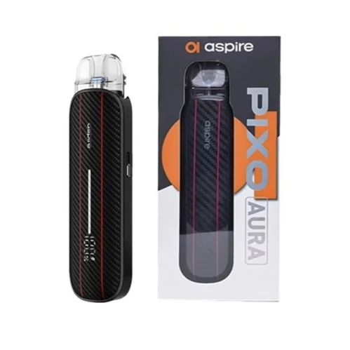 Aspire Pixo Aura in sleek black, 3ml capacity with a compact design and 1300mAh battery for portable vaping