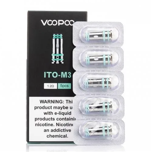 VOOPOO ITO M2 1.0Ω and M3 1.2Ω coils, compact cylindrical shape, designed for enhanced vapor production and flavor