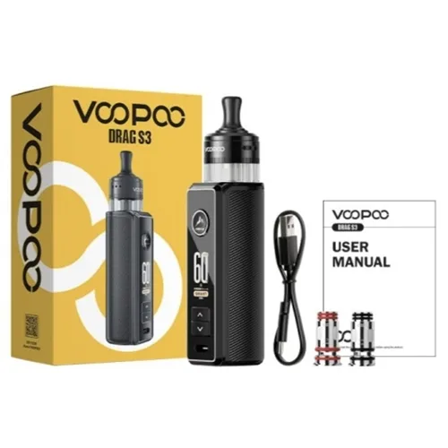 VOOPOO Drag S3 Pod Kit in sleek black, featuring a 5ml capacity and 3000mAh battery for long-lasting use