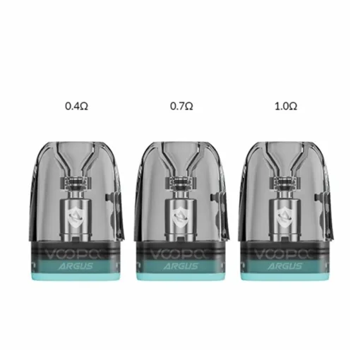 Three VOOPOO Argus Top Fill V2 coils, each 3ml, featuring a sleek cylindrical design with a black finish