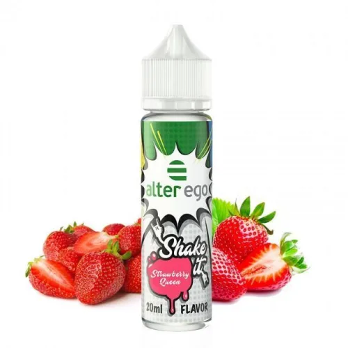 Pink and creamy strawberry shake in a stylish bottle with a sleek design, branded by ALTER EGO