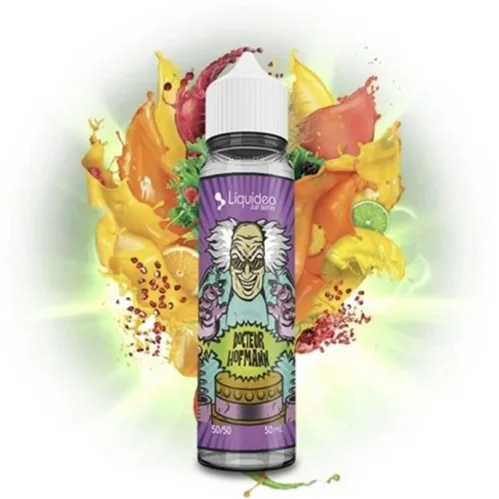 Dr Hofmann 0mg 50ml e-liquid in a sleek glass bottle, featuring a vibrant label with colorful graphics and a modern design
